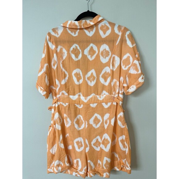 Radnik Romper Women Orange White Geometric Print Vacay Summer City Sz M ? New - Picture 3 of 10